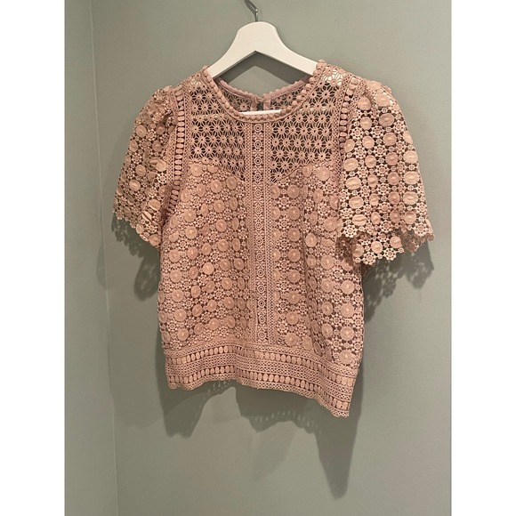 Chi‎ wish Lace Top Women's Short Sleeve Pink Blouse Size XS - Picture 2 of 7